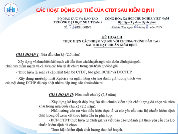 Trường Đại học Nha Trang đã tổ chức chương trình tập huấn "Hướng dẫn xây dựng kế hoạch cải tiến (22 CTĐT) và viết báo cáo giữa kỳ (04 CTĐT) sau kiểm định"
